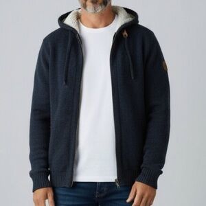 Vtg Esprit Men's Lambswool Hoodie Full Zip Navy Sz L Pockets Cozy Cabincore Ski